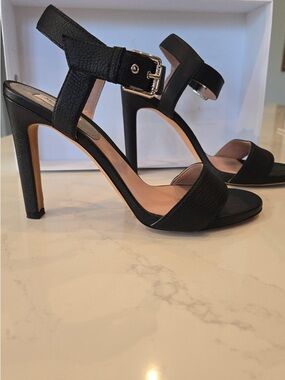 MaxMara Black Leather High Heel Ankle Strap Sandals